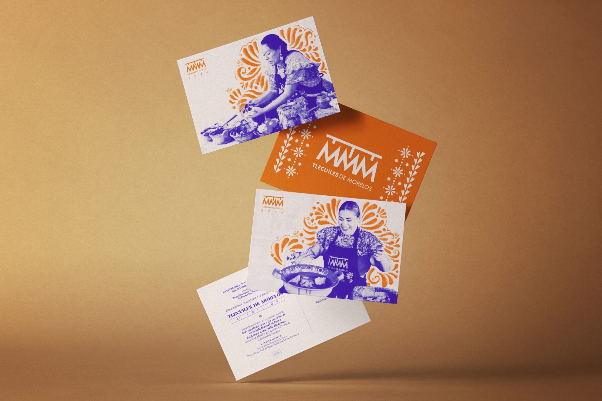 Composition showing front and back designs of the invitation cards for the program’s premiere